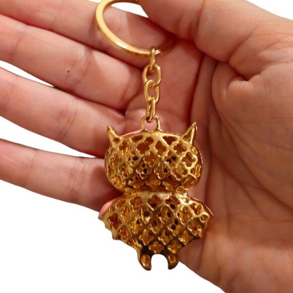 Sparkling Pink & Gold Owl Keychain (NWOT) - Picture 2 of 5